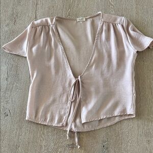 Brandy Melville John galt Leesa satin Pink champagne Tie-Front Blouse